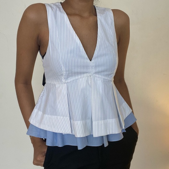 Zara Tops - Zara trafaluc striped pleated babydoll top with satin tie at the back.